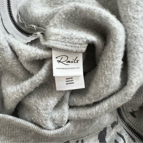 Rails Marlo Sweatshirt Grey Abstract Cheetah Print Exposed Zippers - Picture 7 of 8